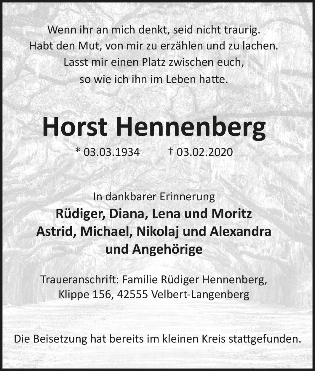 Horst Hennenberg † 3. 2. 2020