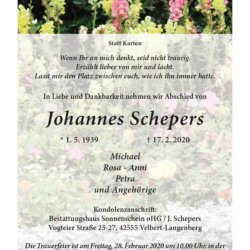 Johannes Schepers † 17. 2. 2020