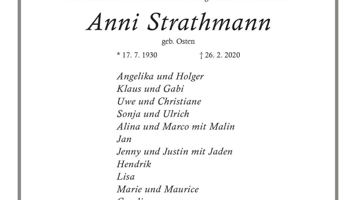 Anni Strathmann † 26. 2. 2020