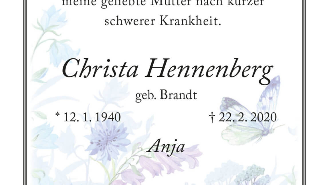 Christa Hennenberg † 22. 2. 2020