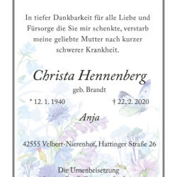 Christa Hennenberg † 22. 2. 2020