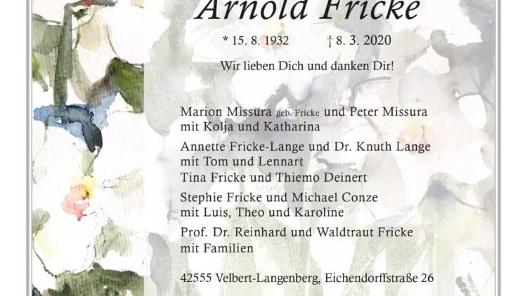 Arnold Fricke † 8. 3. 2020