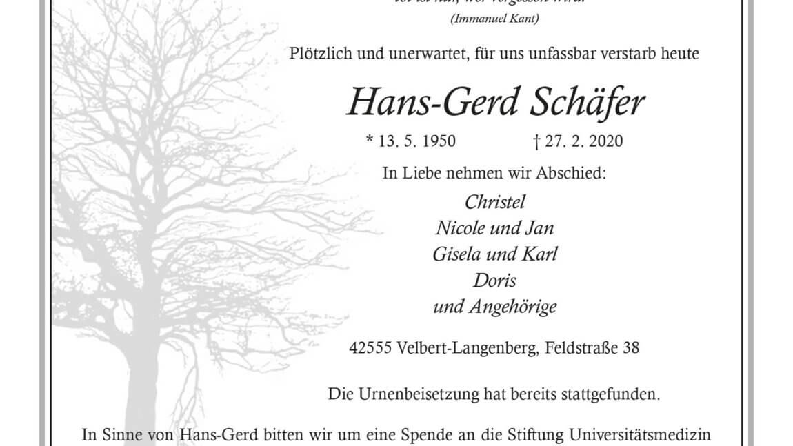 Hans-Gerd Schäfer † 27. 2. 2020