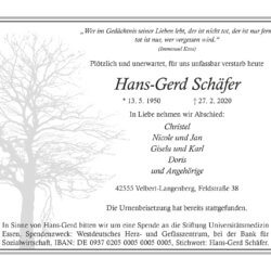 Hans-Gerd Schäfer † 27. 2. 2020