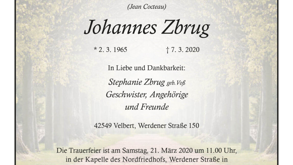 Johannes Zbrug † 7. 3. 2020