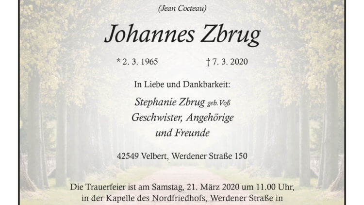 Johannes Zbrug † 7. 3. 2020