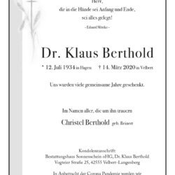 Dr. Klaus Berthold † 14. 3. 2020