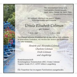 Ursula Elisabeth Colsman † 29. 2. 2020