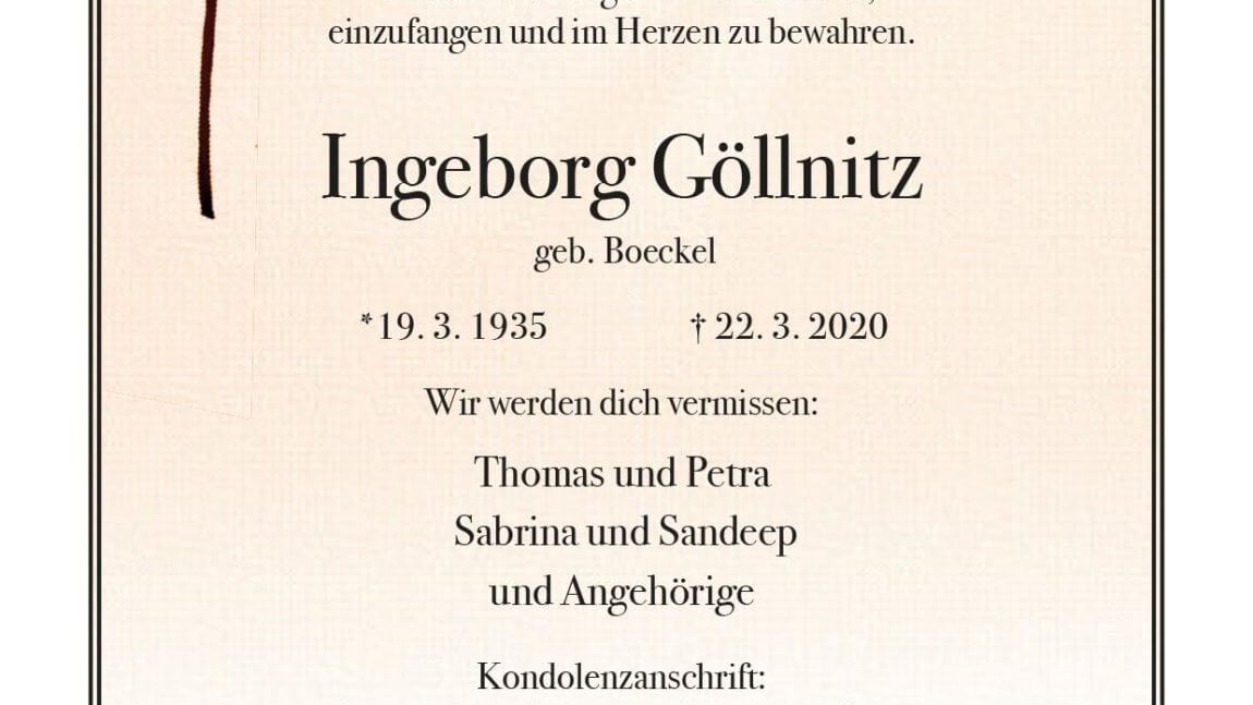 Ingeborg Göllnitz † 22. 3. 2020