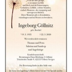 Ingeborg Göllnitz † 22. 3. 2020