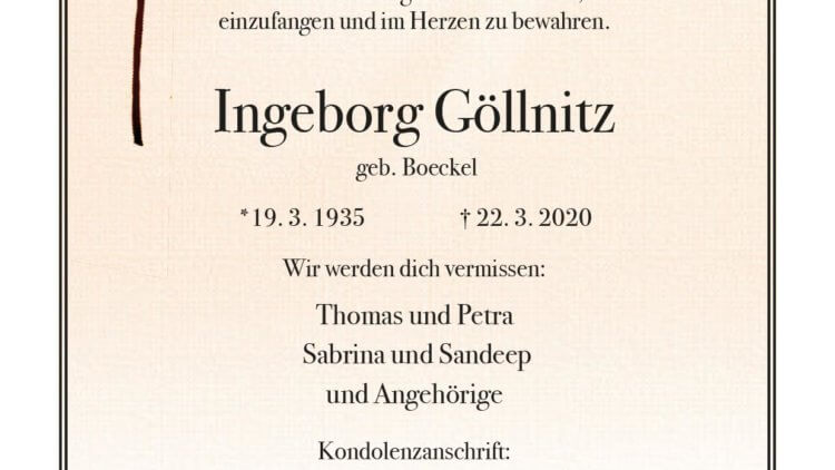 Ingeborg Göllnitz † 22. 3. 2020