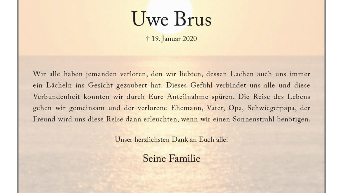Uwe Brus -Danksagung-