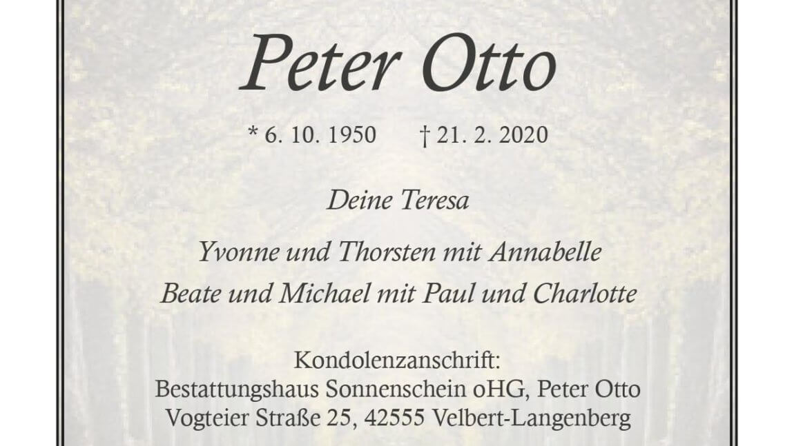 Peter Otto † 21. 2. 2020