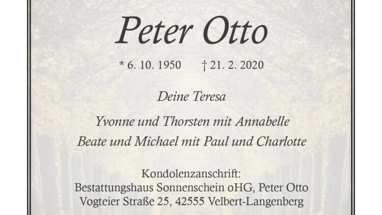 Peter Otto † 21. 2. 2020