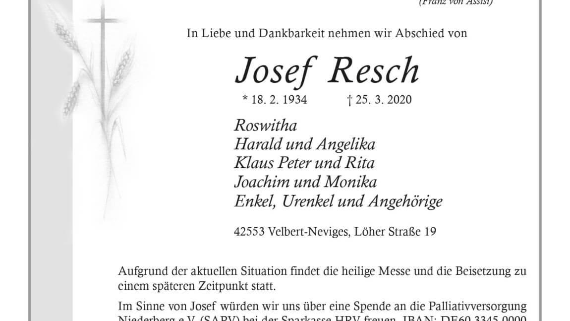 Josef Resch † 25. 3. 2020