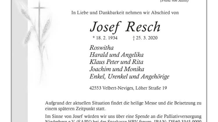 Josef Resch † 25. 3. 2020