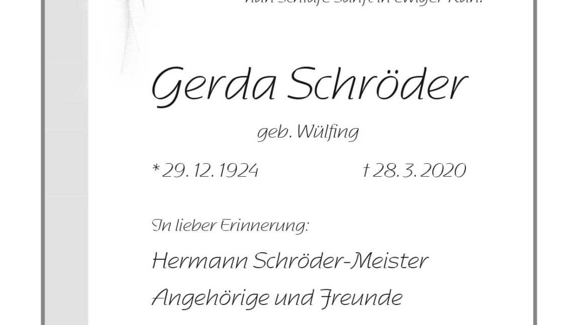 Gerda Schröder † 28. 3. 2020