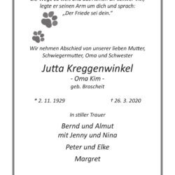 Jutta Kreggenwinkel † 26. 3 2020