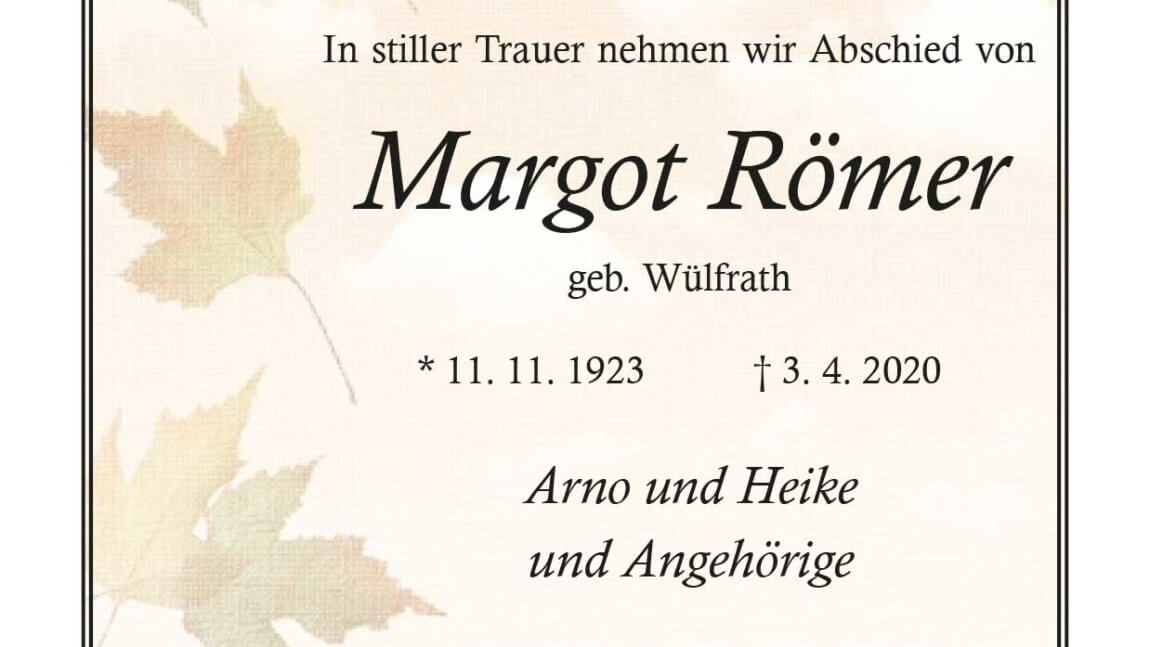 Margot Römer † 3. 4. 2020