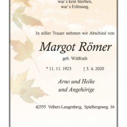 Margot Römer † 3. 4. 2020
