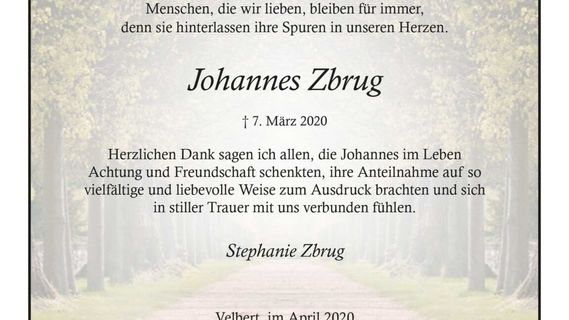 Johannes Zbrug -Danksagung-