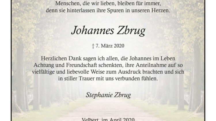 Johannes Zbrug -Danksagung-