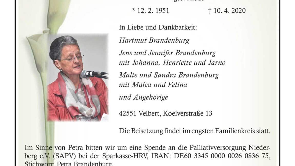Petra Brandenburg † 10. 4. 2020