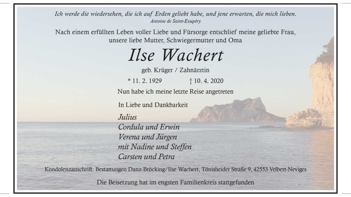Ilse Wachert † 10. 4. 2020