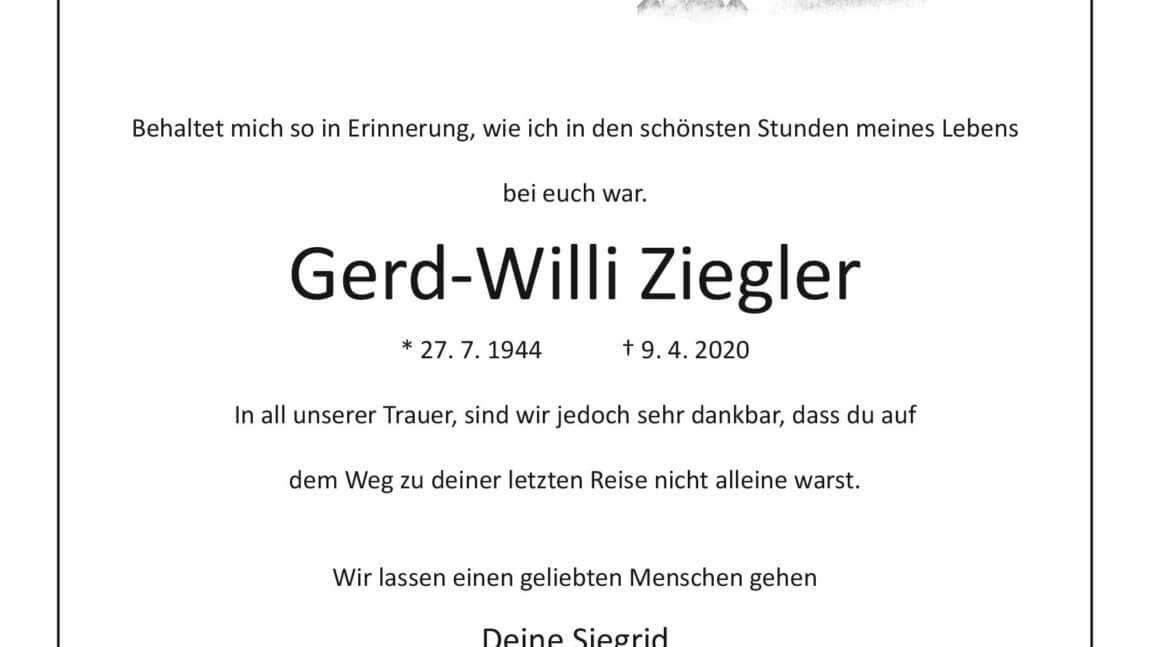 Gerd-Willi Ziegler † 9. 4. 2020