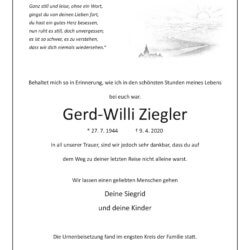 Gerd-Willi Ziegler † 9. 4. 2020