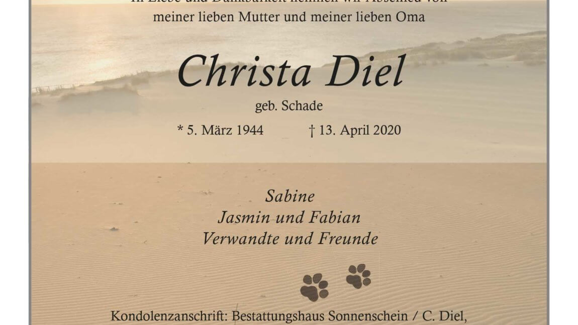 Christa Diel † 13. 4. 2020