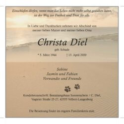 Christa Diel † 13. 4. 2020