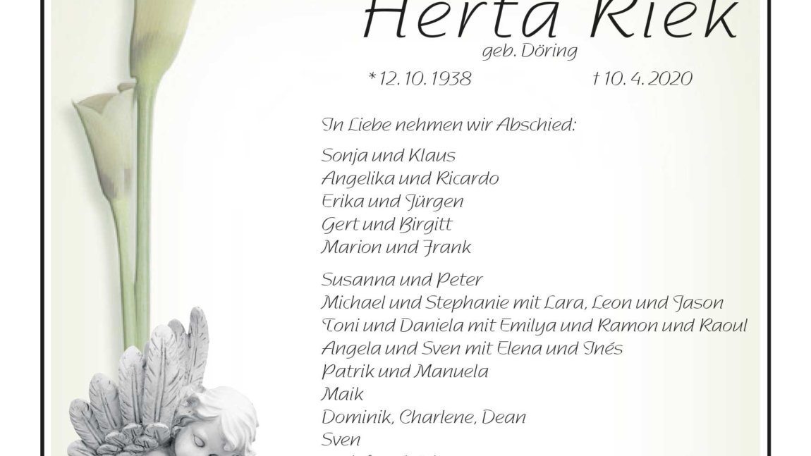 Herta Riek † 10. 4. 2020