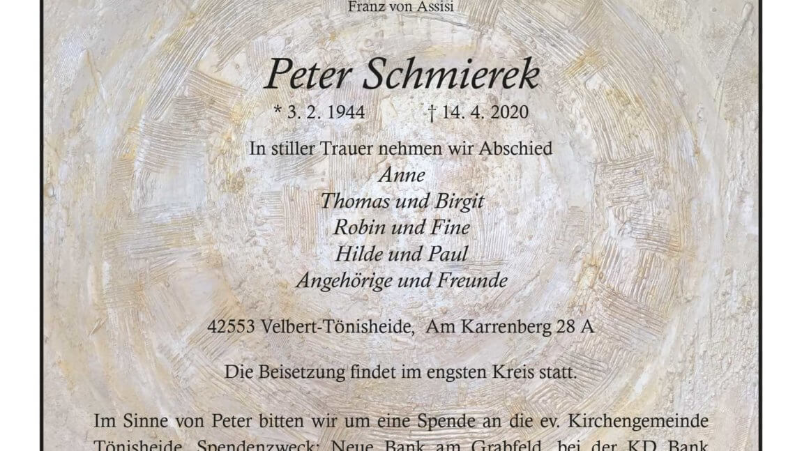 Peter Schmierek † 14. 4. 2020