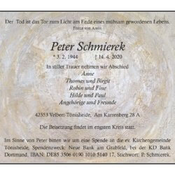 Peter Schmierek † 14. 4. 2020