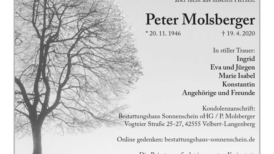 Peter Molsberger † 19. April 2020