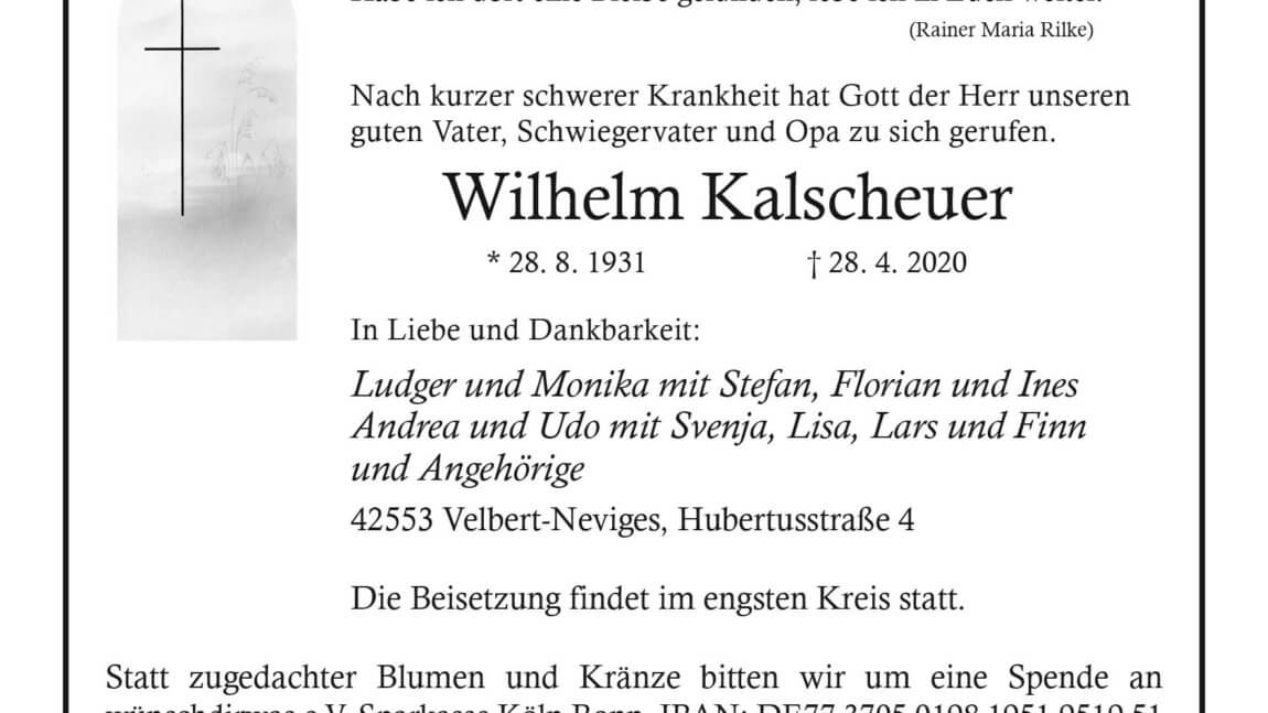 Wilhelm Kalscheuer † 28. 4. 2020