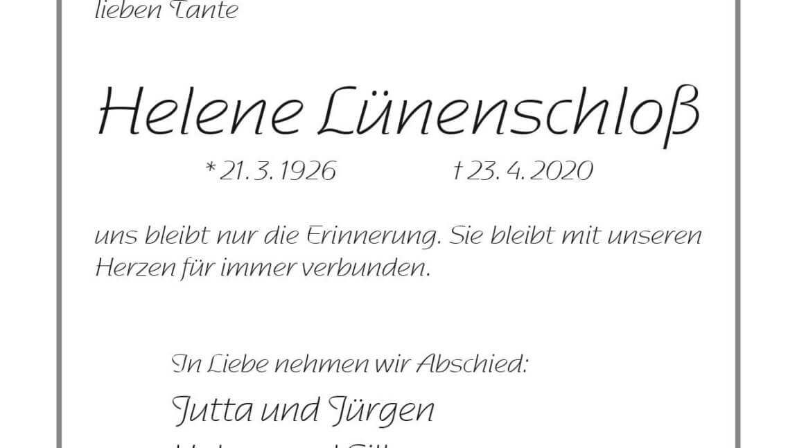 Helene Lünenschloß † 23. 4. 2020