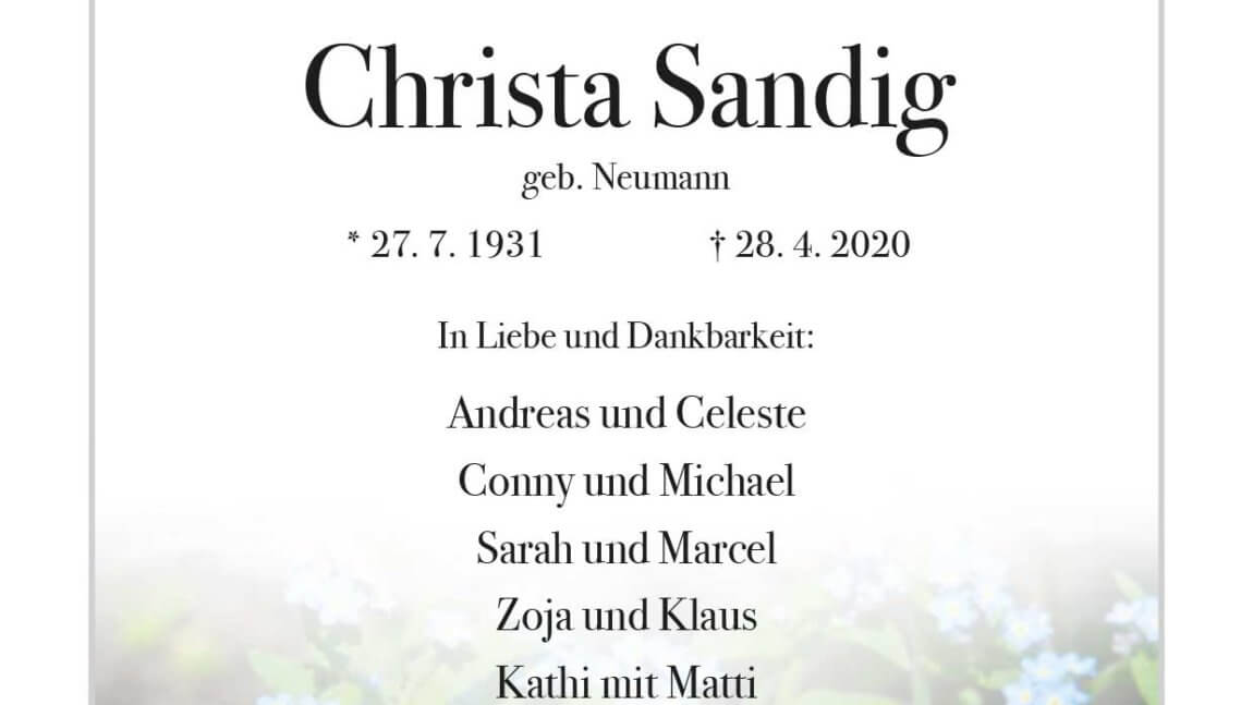 Christa Sandig † 28. 4. 2020