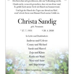 Christa Sandig † 28. 4. 2020