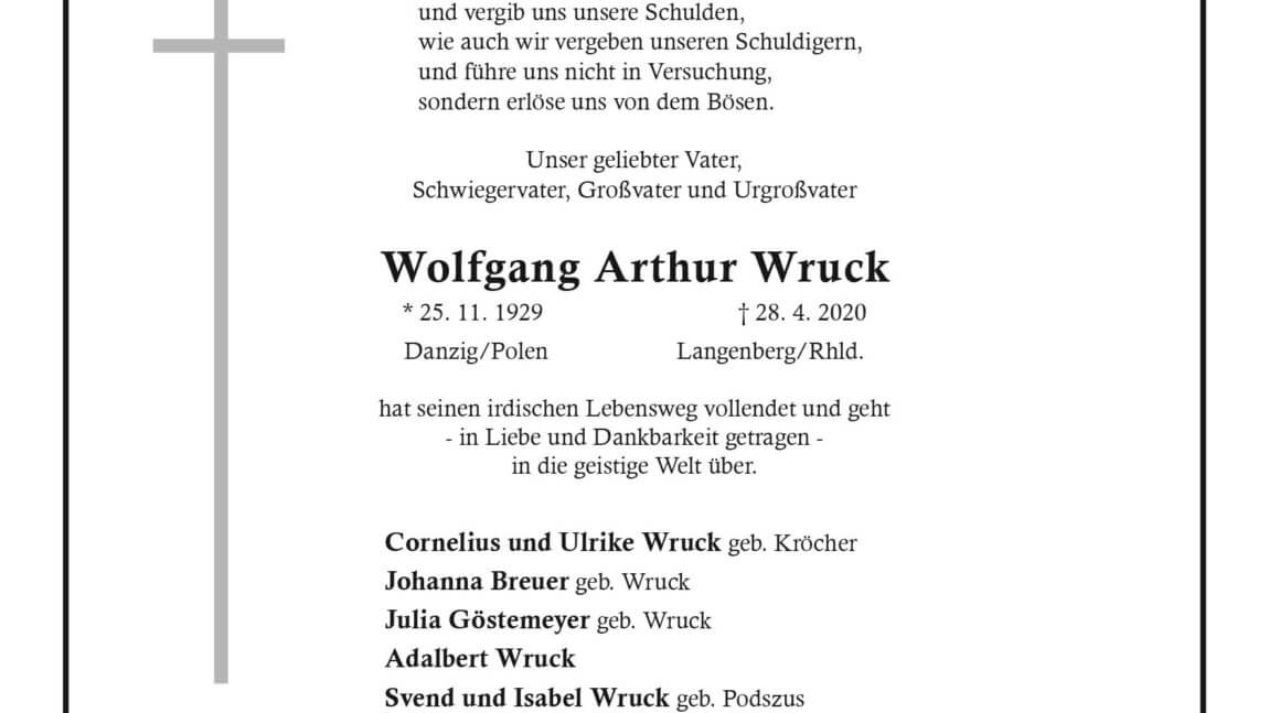 Wolfgang Arthur Wruck † 28. 4. 2020