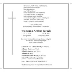 Wolfgang Arthur Wruck † 28. 4. 2020