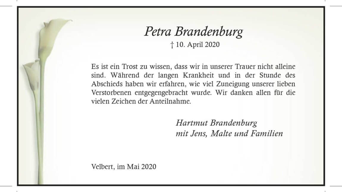 Petra Brandenburg -Danksagung-