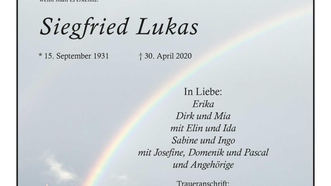 Siegfried Lukas † 30. 4. 2020