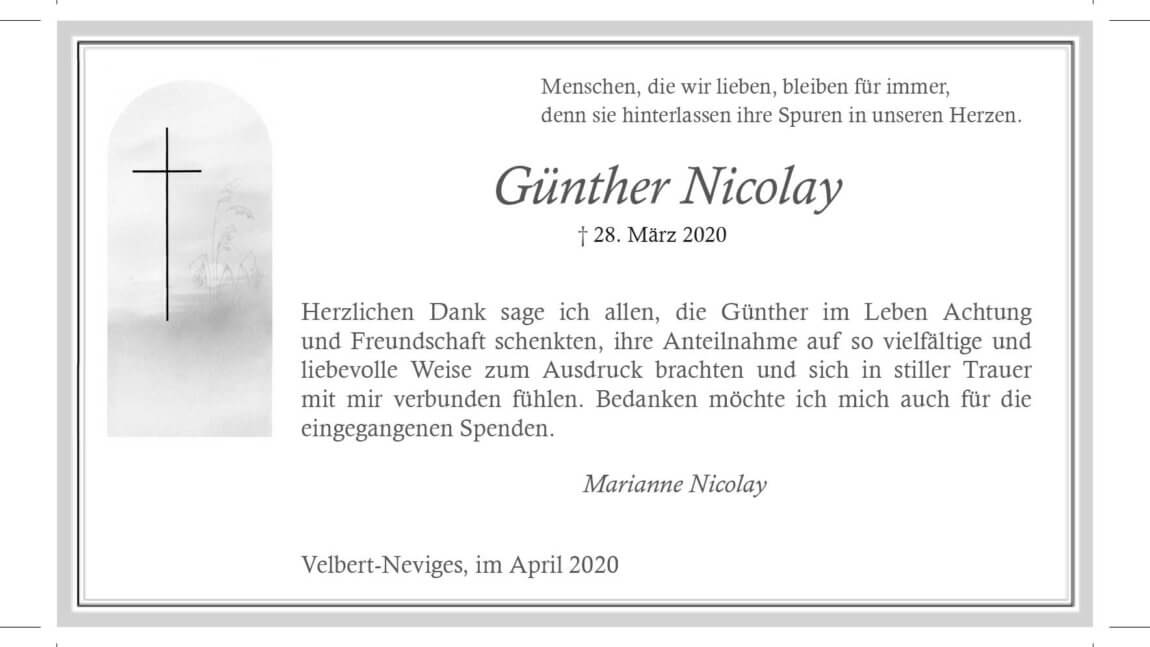 Günther Nicolai -Danksagung-