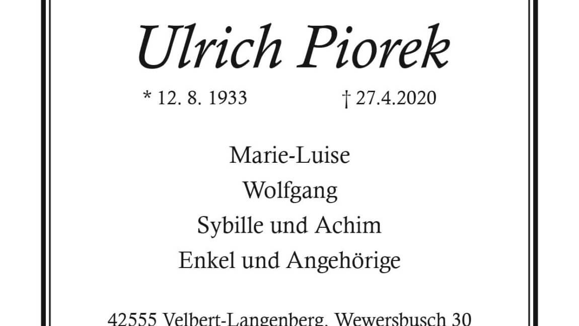 Ulrich Piorek † 27. 4. 2020