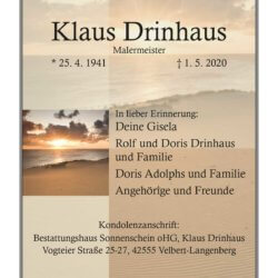 Klaus Drinhaus † 1. 5. 2020