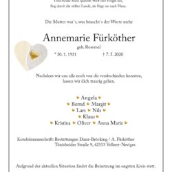Annemarie Fürköther † 7. 5. 2020