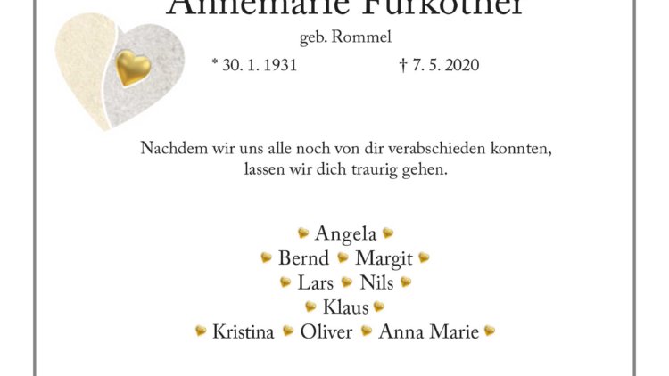 Annemarie Fürköther † 7. 5. 2020