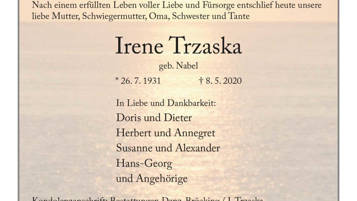 Irene Trzaska † 8. 5. 2020